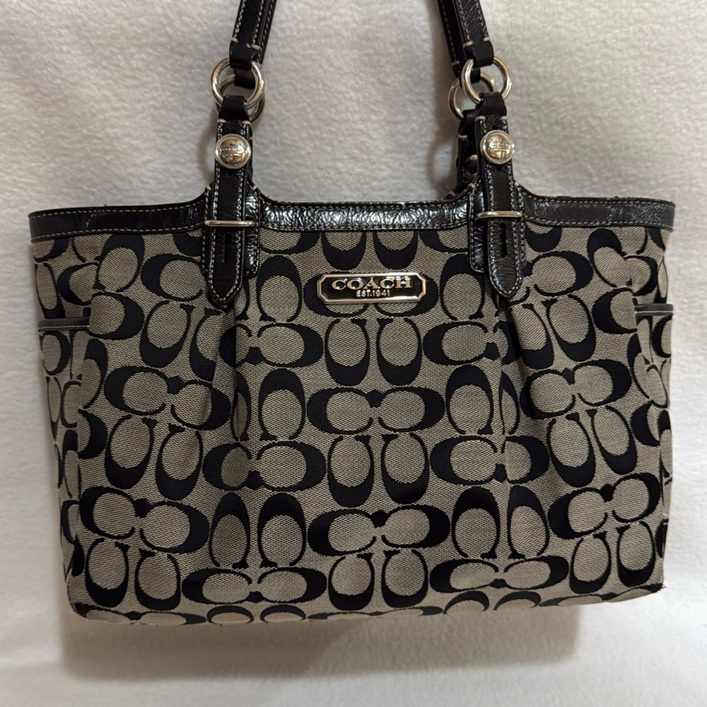Coach Black and Grey Shoulder Bag with Signature Design